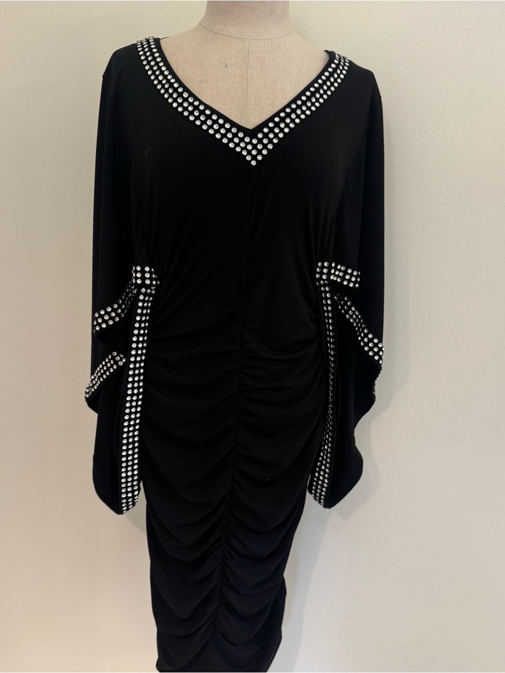 Ashro Black V-Neck dress with Silver Stud Trim very